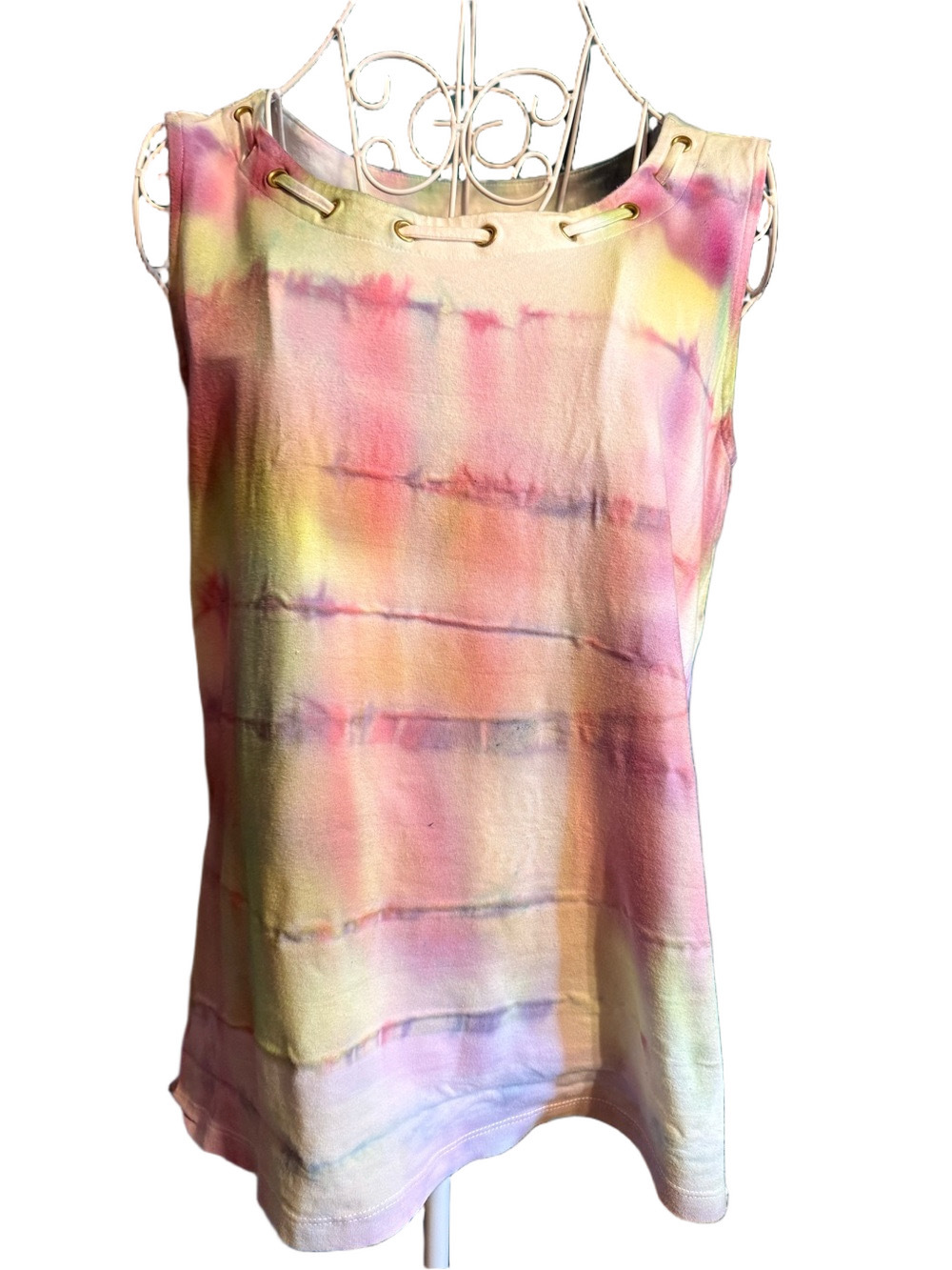 Talbots Pastel Tie-Dye Sleeveless Tank with Grommet Detail
